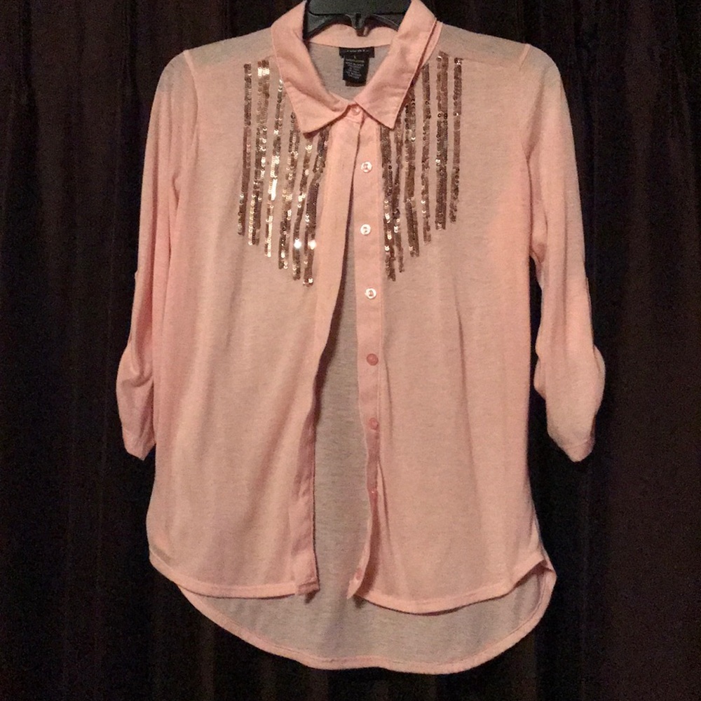 Pink Sequined Button Up